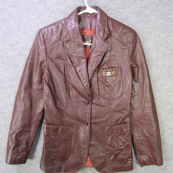VINTAGE Etienne Aigner Blazer Womens 8 Burgundy Leather Horsebit Logo 80s - Picture 1 of 9